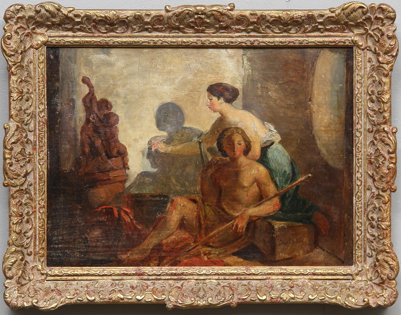 OIDENTIFIERAD KONSTNÄR. Olja på pannå. Signerad Monticelli, 1800-tal.