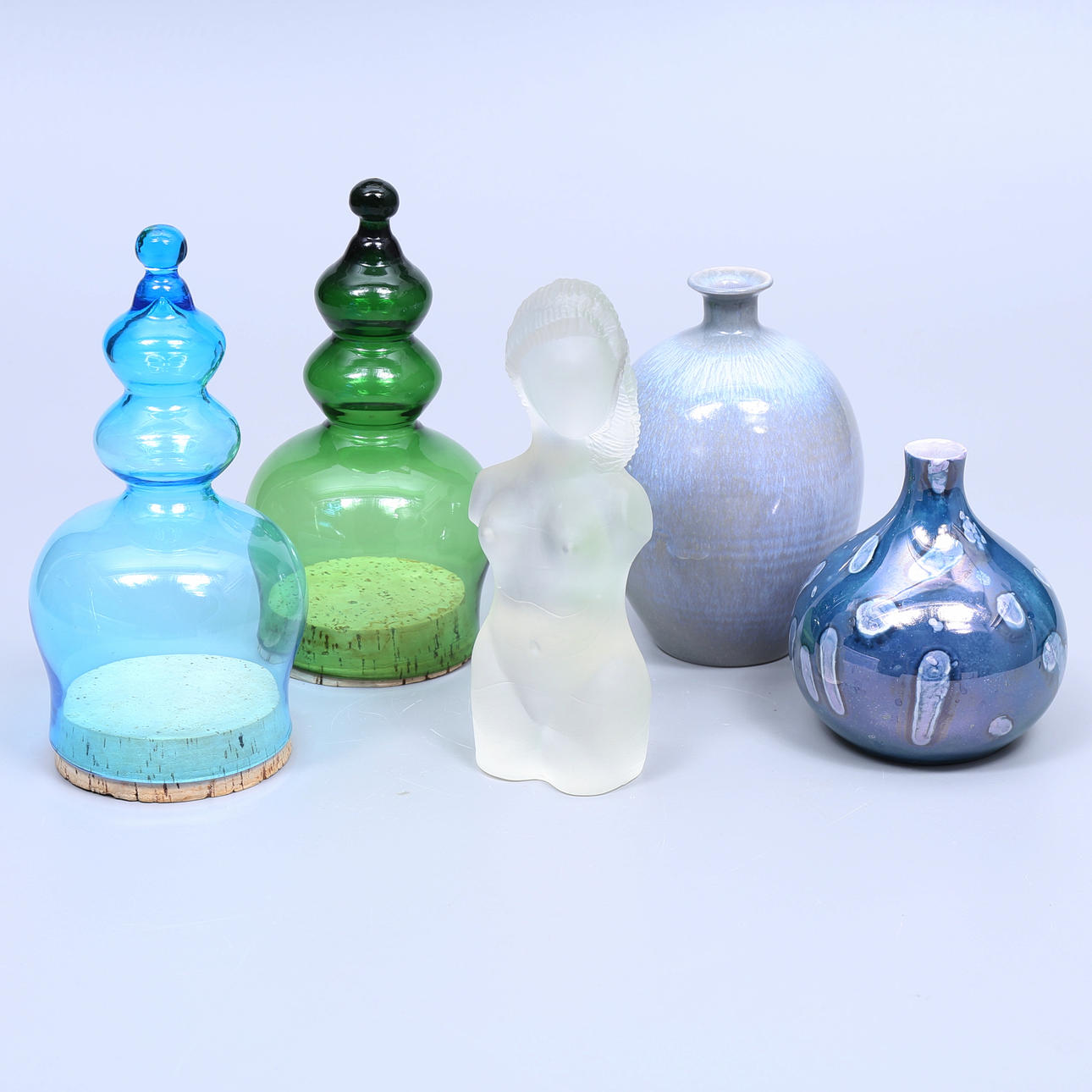 GLAS/PORSLIN, 5 delar, bla kupor.