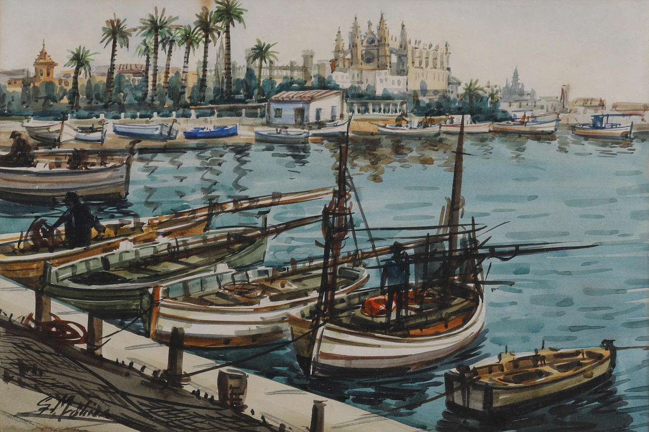 G. MOLINA, 20TH CENTURY. MEDITERRANEAN HARBOUR.