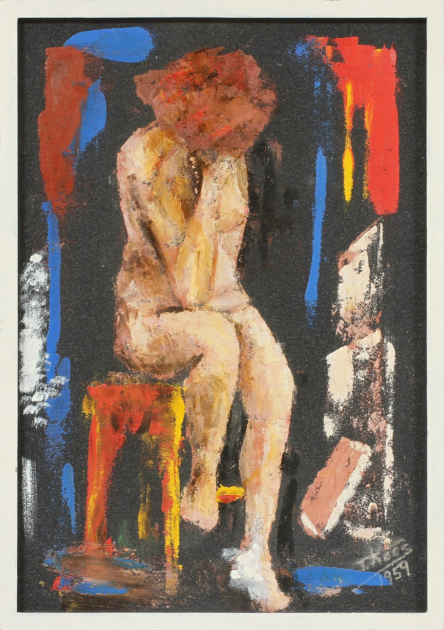 TIBOR KOOS. Figurkomposition, olja på pannå, signerad och daterad 1959.