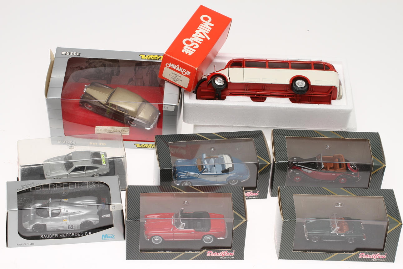 MODELLBILAR 9 stycken bland andra NZG, Detailcars, Verem, Max. Originalkartonger.