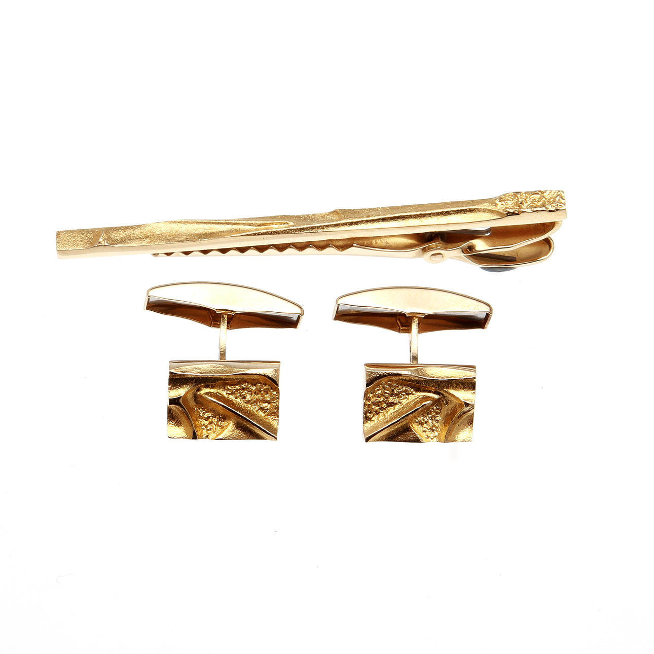 MANSCHETTKNAPPAR OCH SLIPSNÅL, 18k guld, Björn Weckström, Lapponia, Finland, 14 gram.