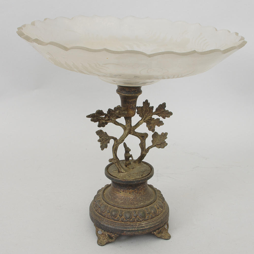 SKÅL PÅ FOT, glas/metall, sent 1800-tal.