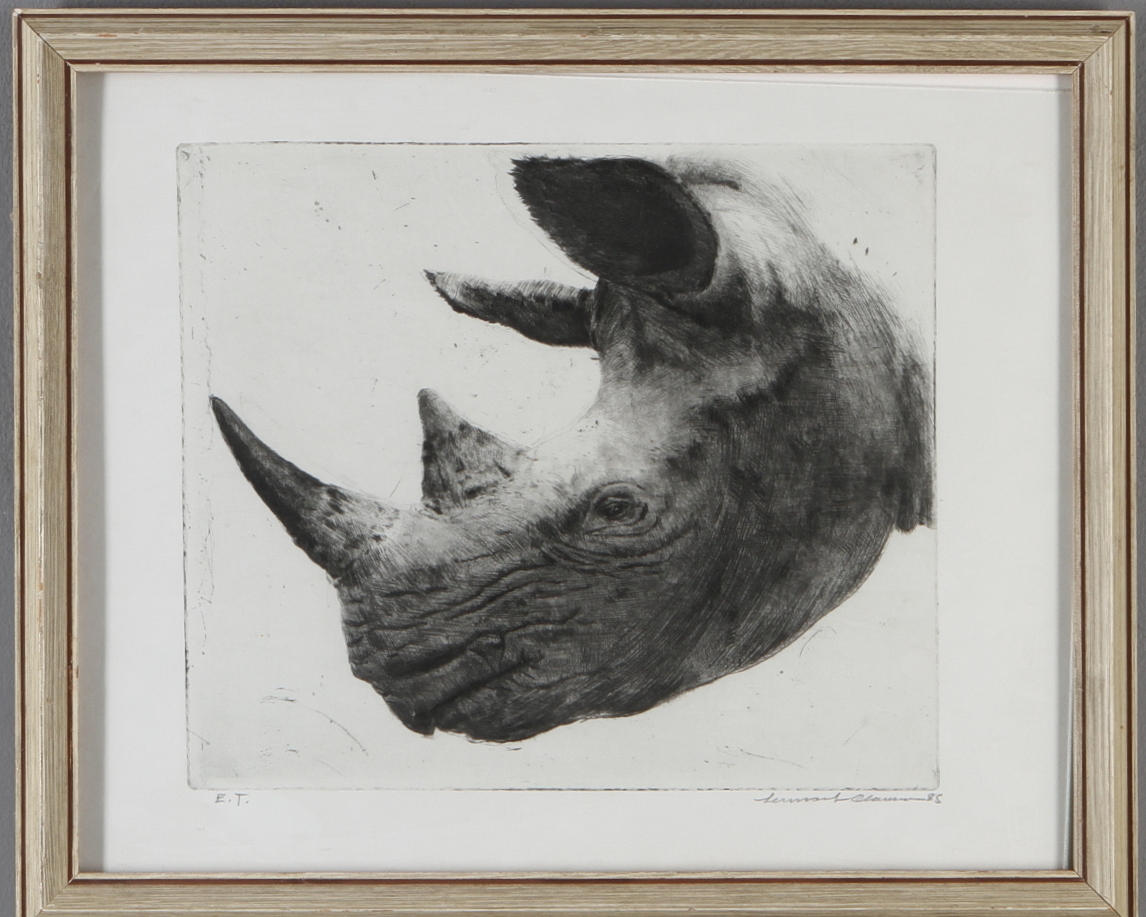 LENNART OLAUSSON. Noshörning, gravyr, signerad, daterad 85 samt E.T.