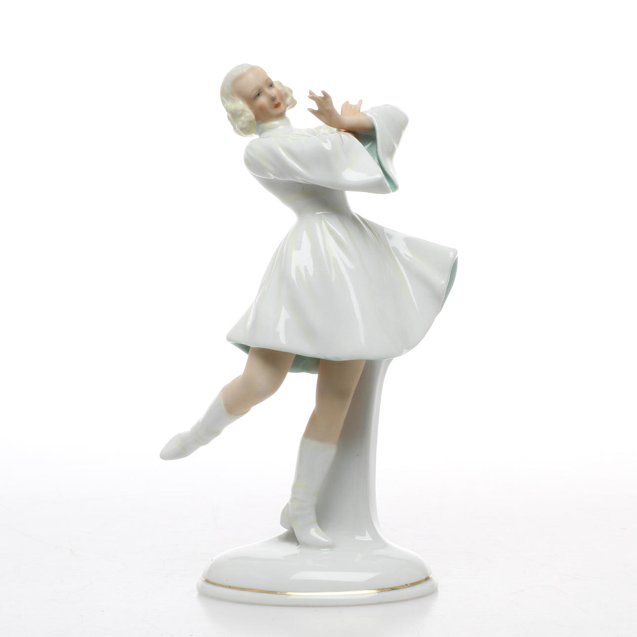 FIGURIN, porslin, kvinna i vit klänning, Schaubach Kunst, 1900-tal.