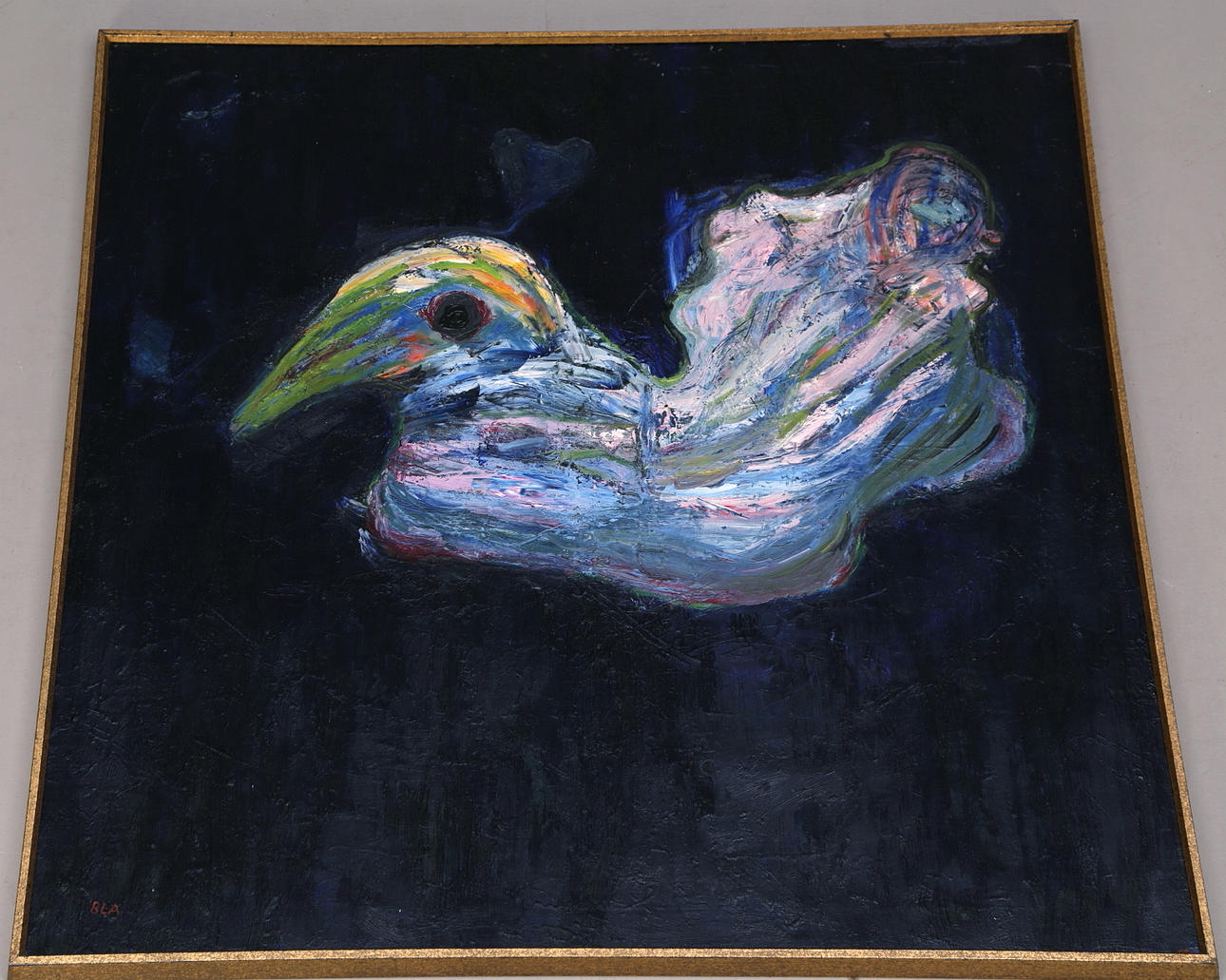BENGT LENNART ANDERSSON. Olja på duk, "Ruvande fågel" signerad BLA.