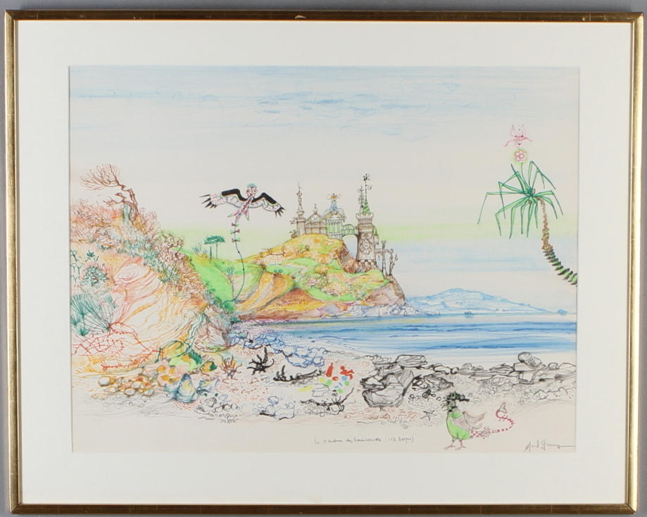 MARCEL GENAY. "Le chateau des Laminacks"?, blandteknik, signerad.