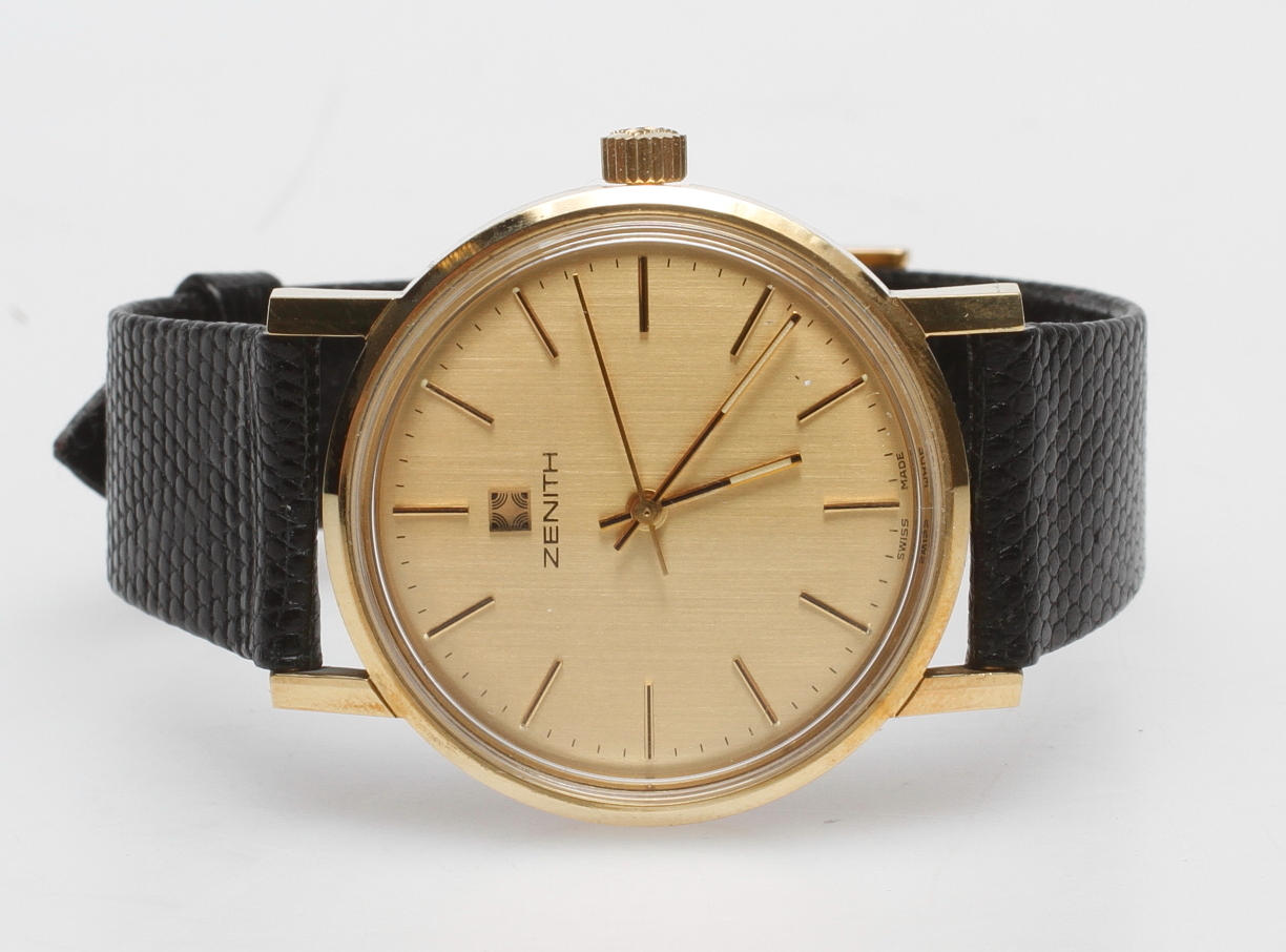 HERRARMBANDSUR, Zenith, 18k guld, manuell, 1970-tal.