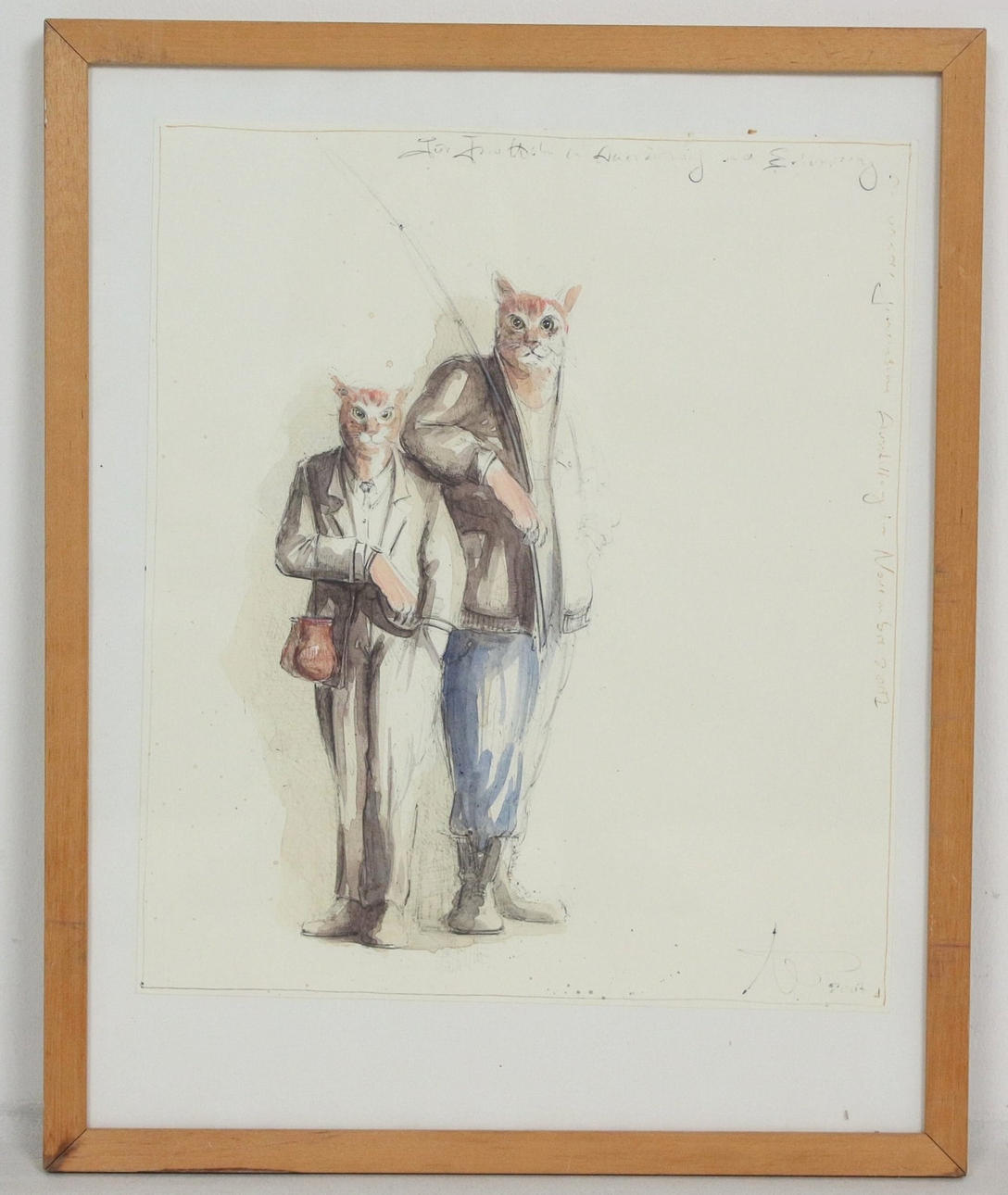 ANDREAS NOSSMANN. 'Katzenmenschen', Mischtechnik auf Papier, signiert.