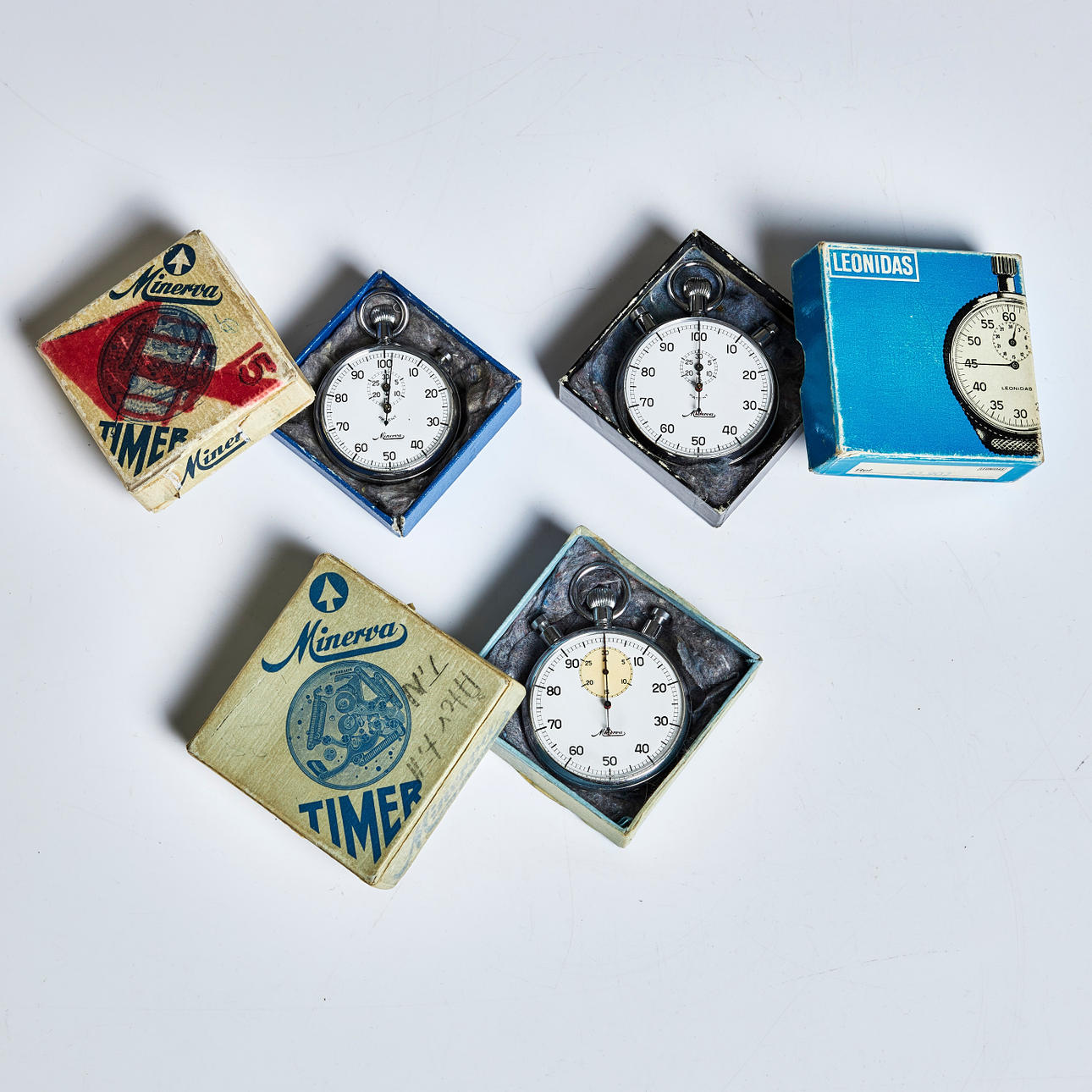 TIMER CLOCK/STOP CLOCK, 3 pcs., "Timer", Minerva, chromed cases, circa mid 20th century.
