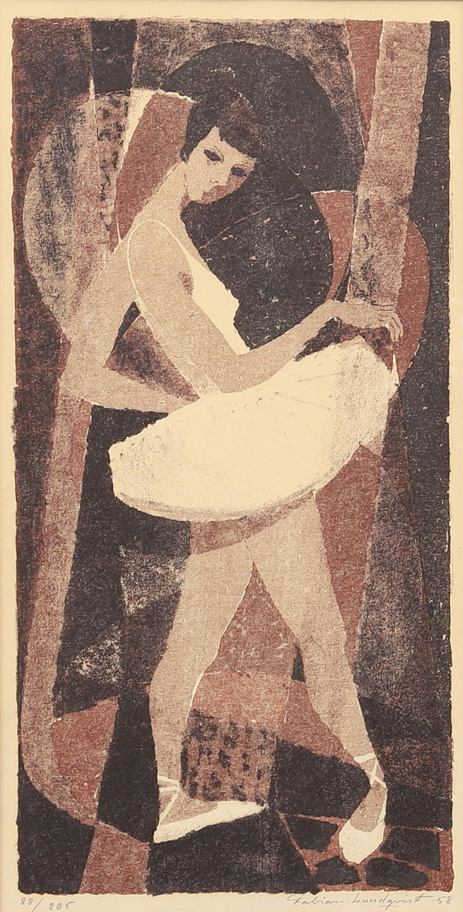 FABIAN LUNDQVIST. Dansös, color lithograph no. 88/205, signed and dated -58.