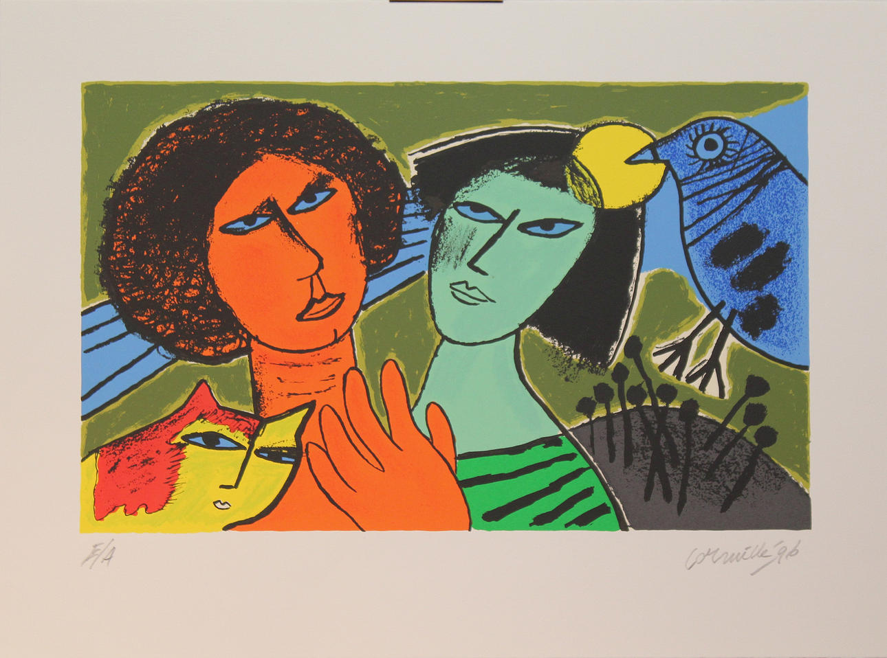 BEVERLOO CORNEILLE. Komposition med blå fågel. Serigrafi. Signerad Corneille -96. nr EA.