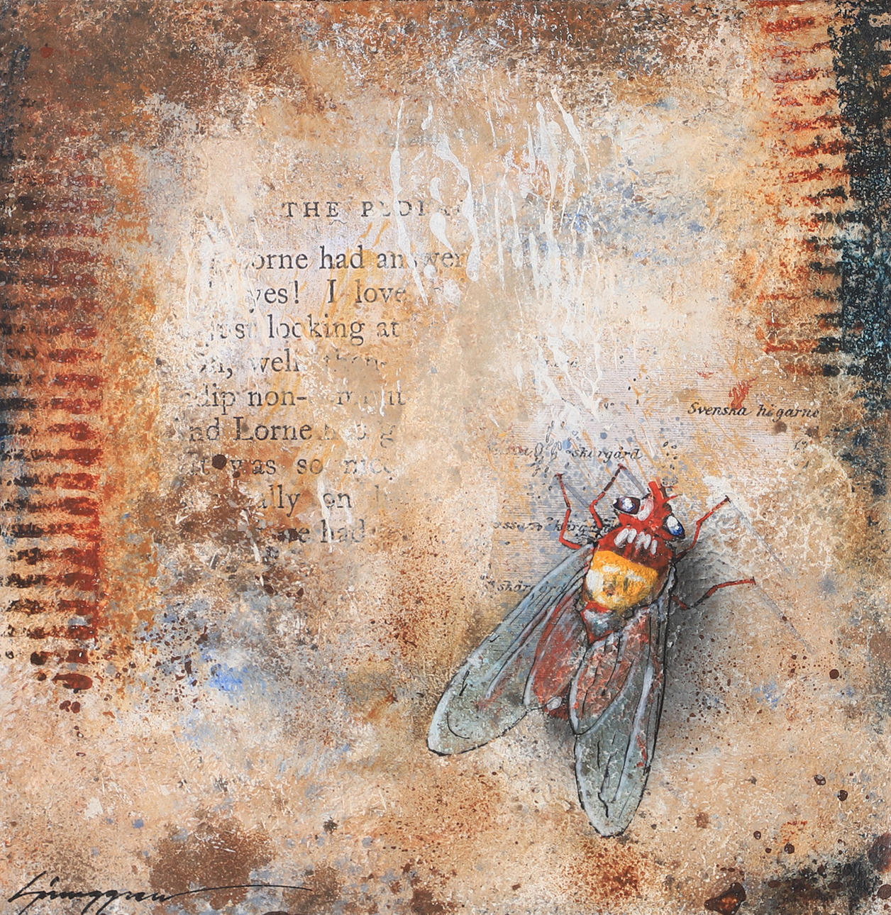 DICK LJUNGGREN. Composition with bow tie, mixed media, signed Ljunggren.