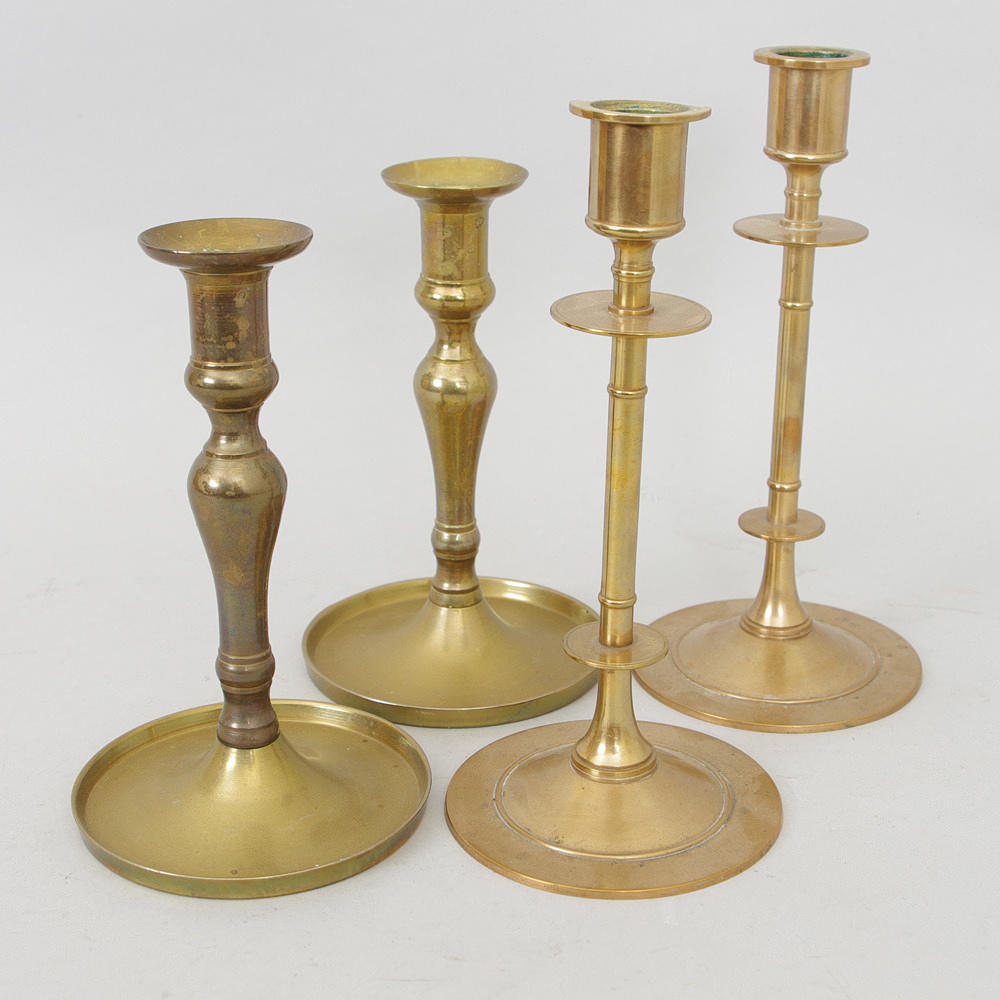 LJUSSTAKAR, 2 par, mässing, bl.a. Thorshammars bruk.