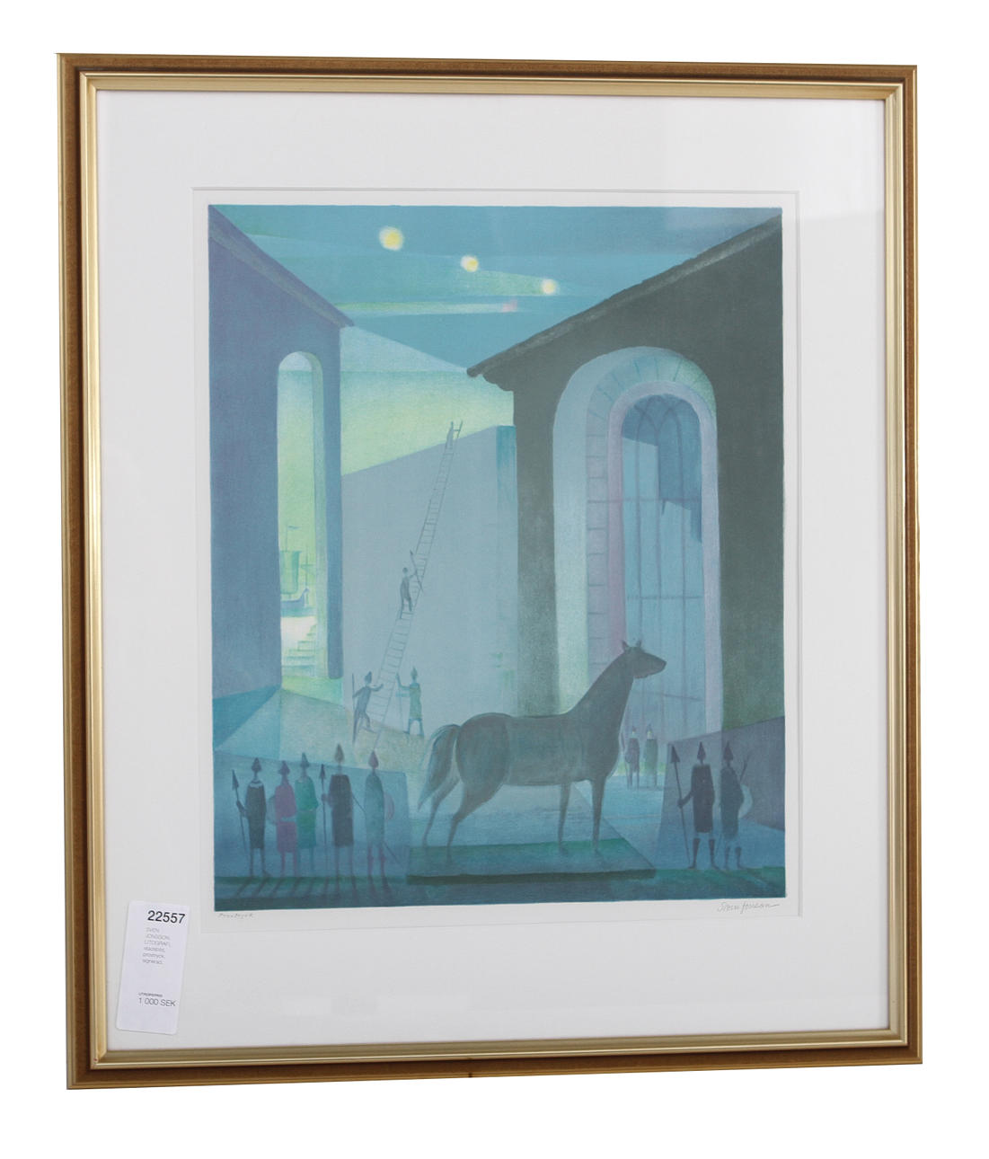 SVEN JONSSON. LITOGRAFI, stadsbild, provtryck, signerad.