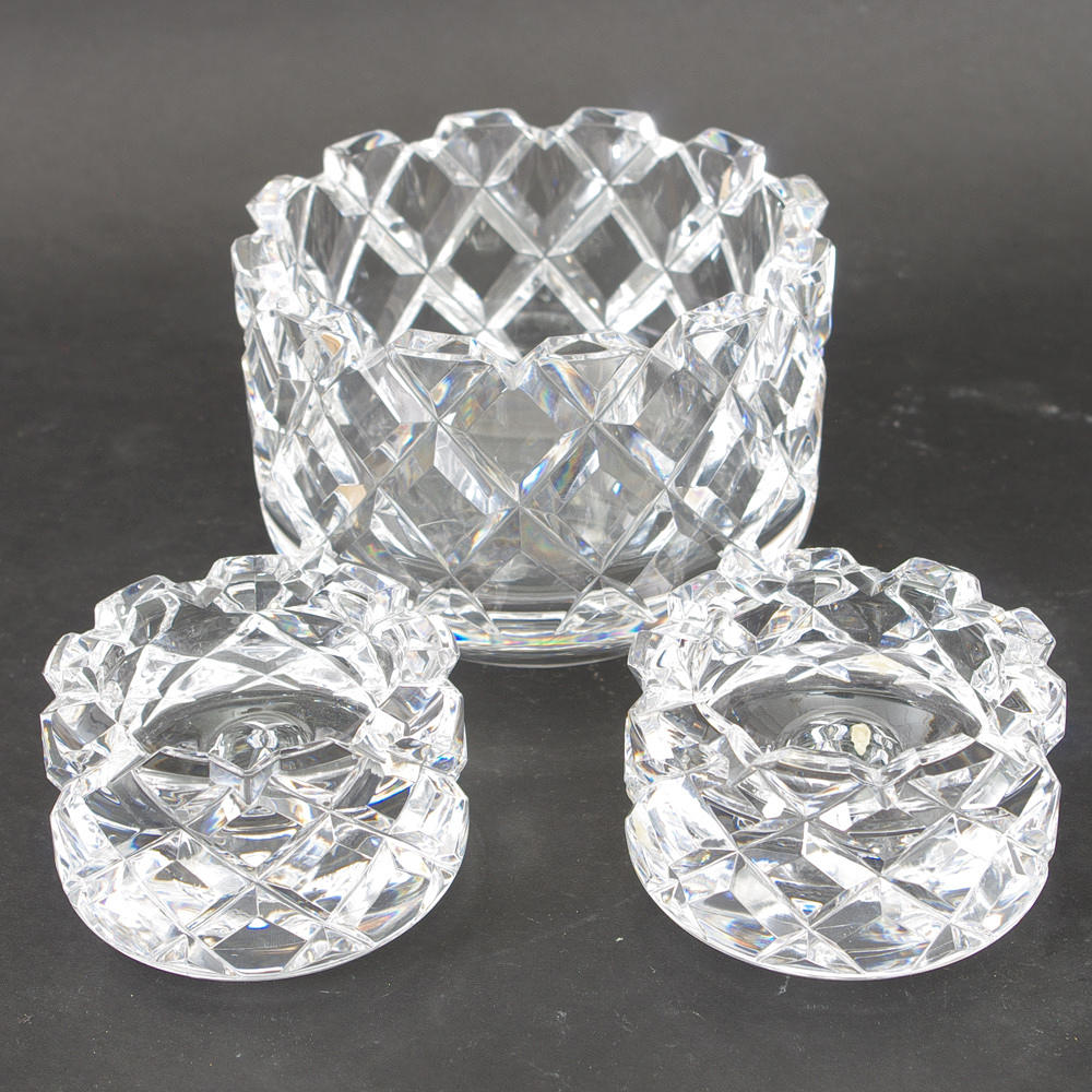 SKÅL SAMT 1 PAR LJUSTAKAR, "Sofiero", Gunnar Cyrén, Orrefors.