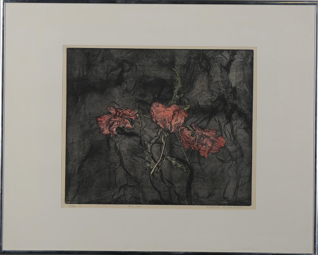 KARIN BENGTSSON. Färgetsning. Komposition med blommor. Signerad och numrerad 10/70.