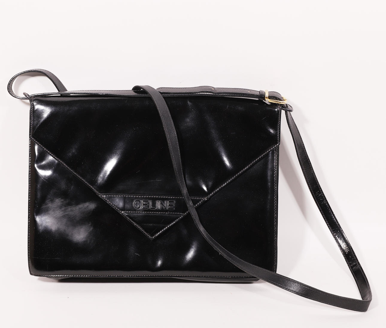 CELINE, CROSSBODY TASKE, SORT LÆDER.
