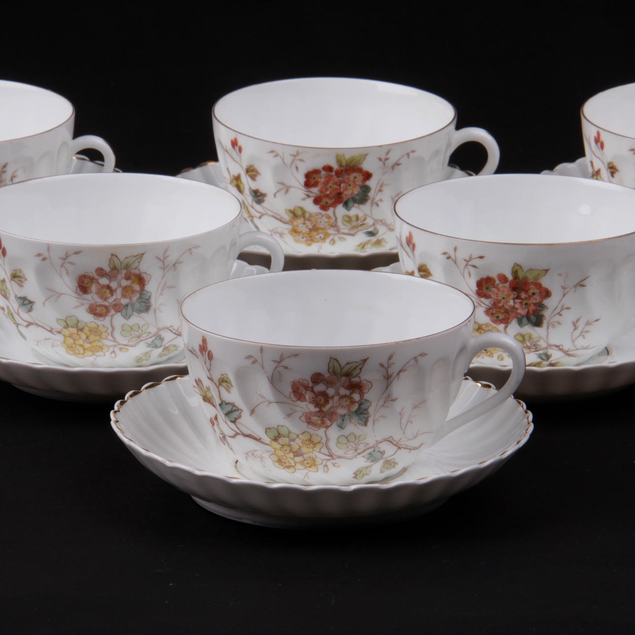 TEKOPPAR, 6 st. Porslin, Porzellanfabrik C. Tielsch & Co. 1845-1917.