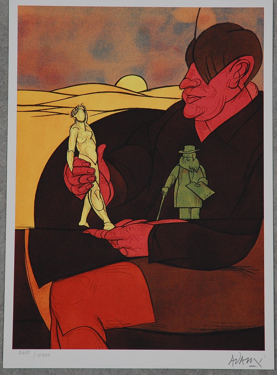 VALERIO ADAMI. 1935-, litografi, numrerad 2658 /10000, signerad.