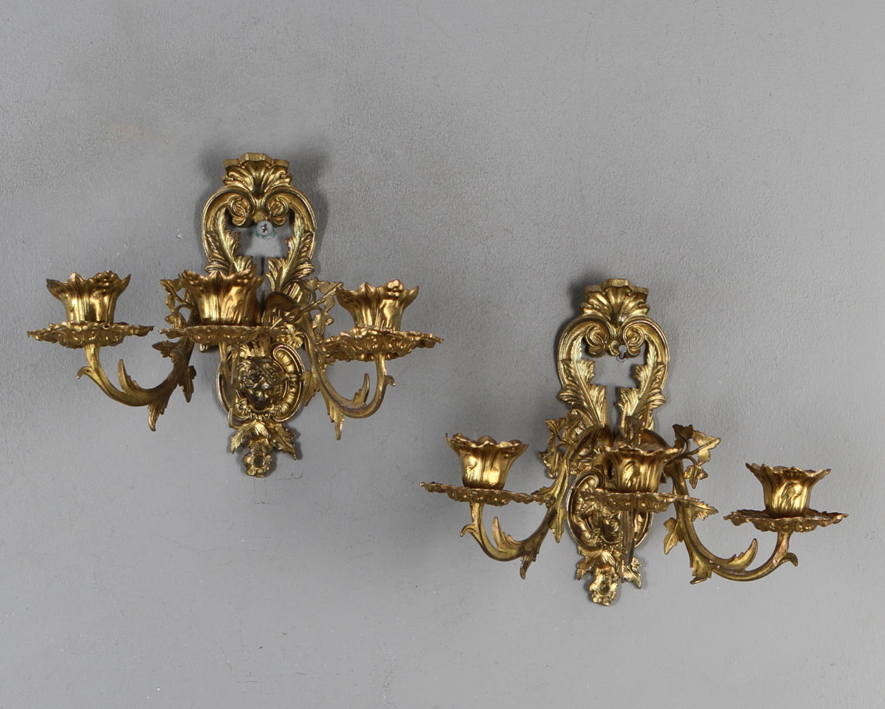 VÄGGAPPLIQUER, 1 par, förgylld mässing, Oskarianska, 1800-tal.