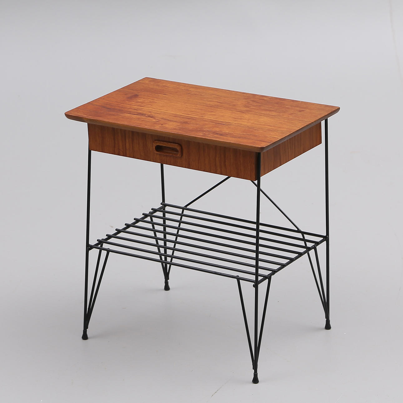BEDSIDE TABLE, teak/metal, string model, 1900s.