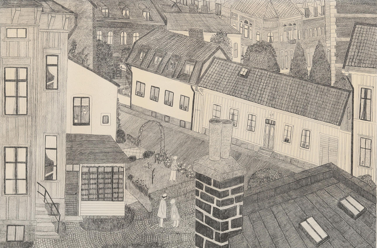 MONA JOHANSSON (1924-2010). "Prästgatan, Varberg", lithograph no. 177/202, signed and dated 1979.