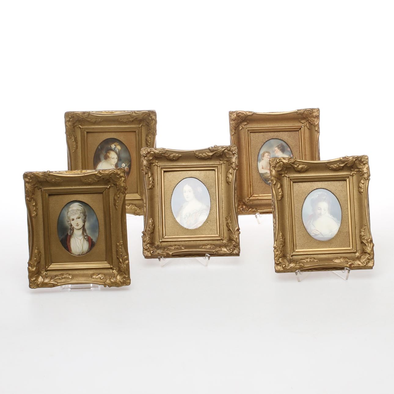 MINIATYRER, 5 st, blandteknik, delvis signerade, 1900-tal.