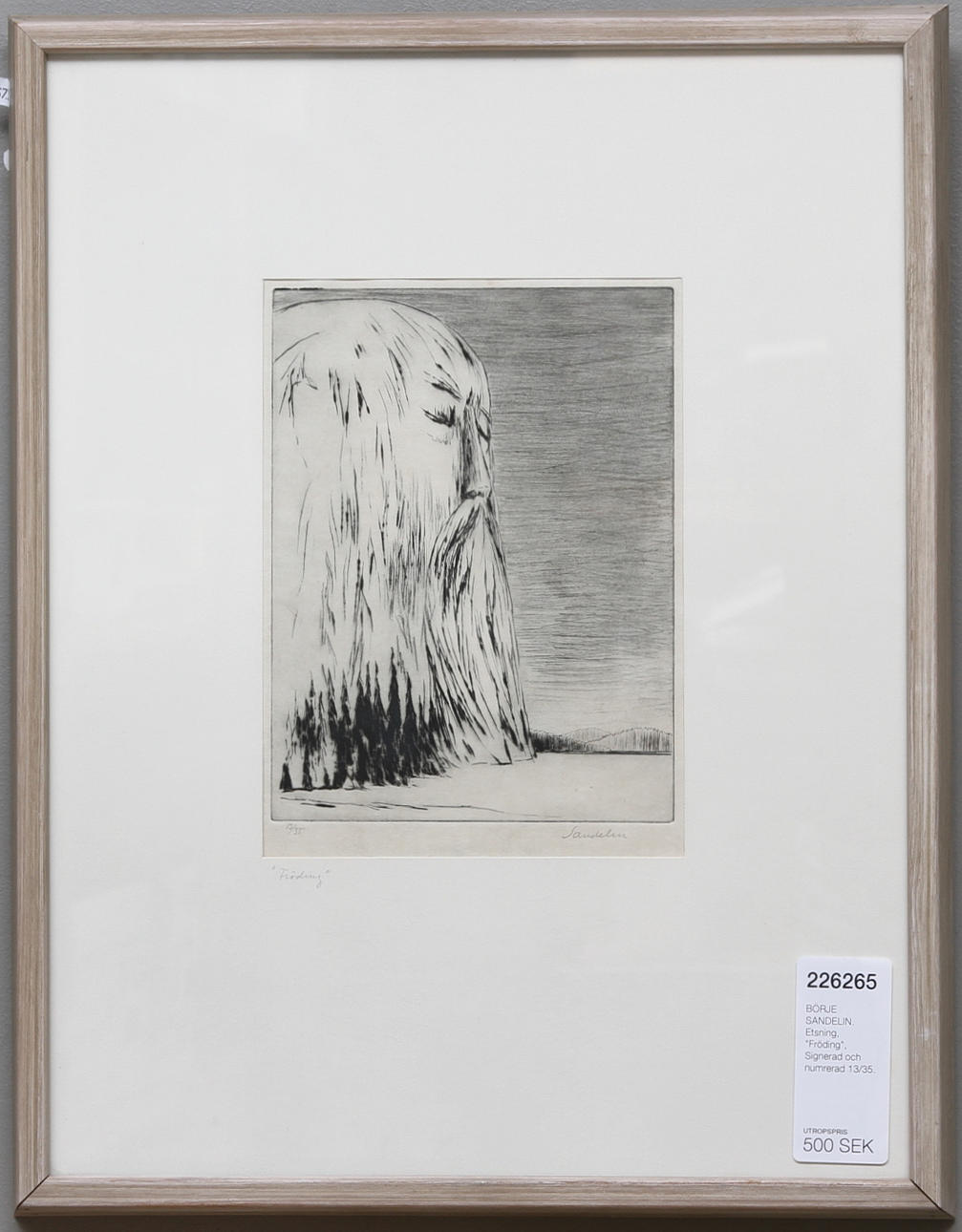 BÖRJE SANDELIN. Etching, "Fröding", Signed and numbered 13/35.