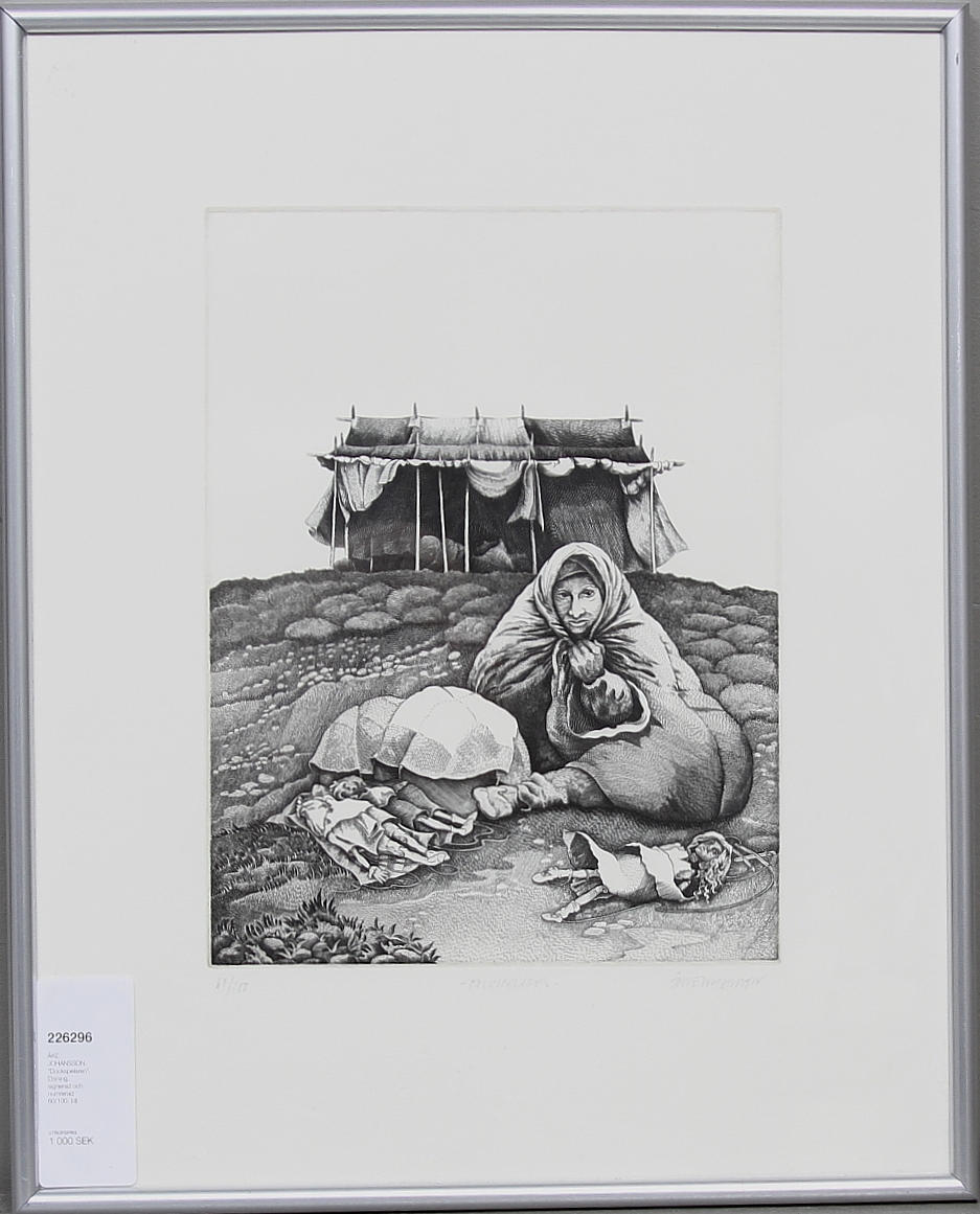 ÅKE JOHANSSON. "Dockspelaren". Etsning, signerad och numrerad 60/100.
