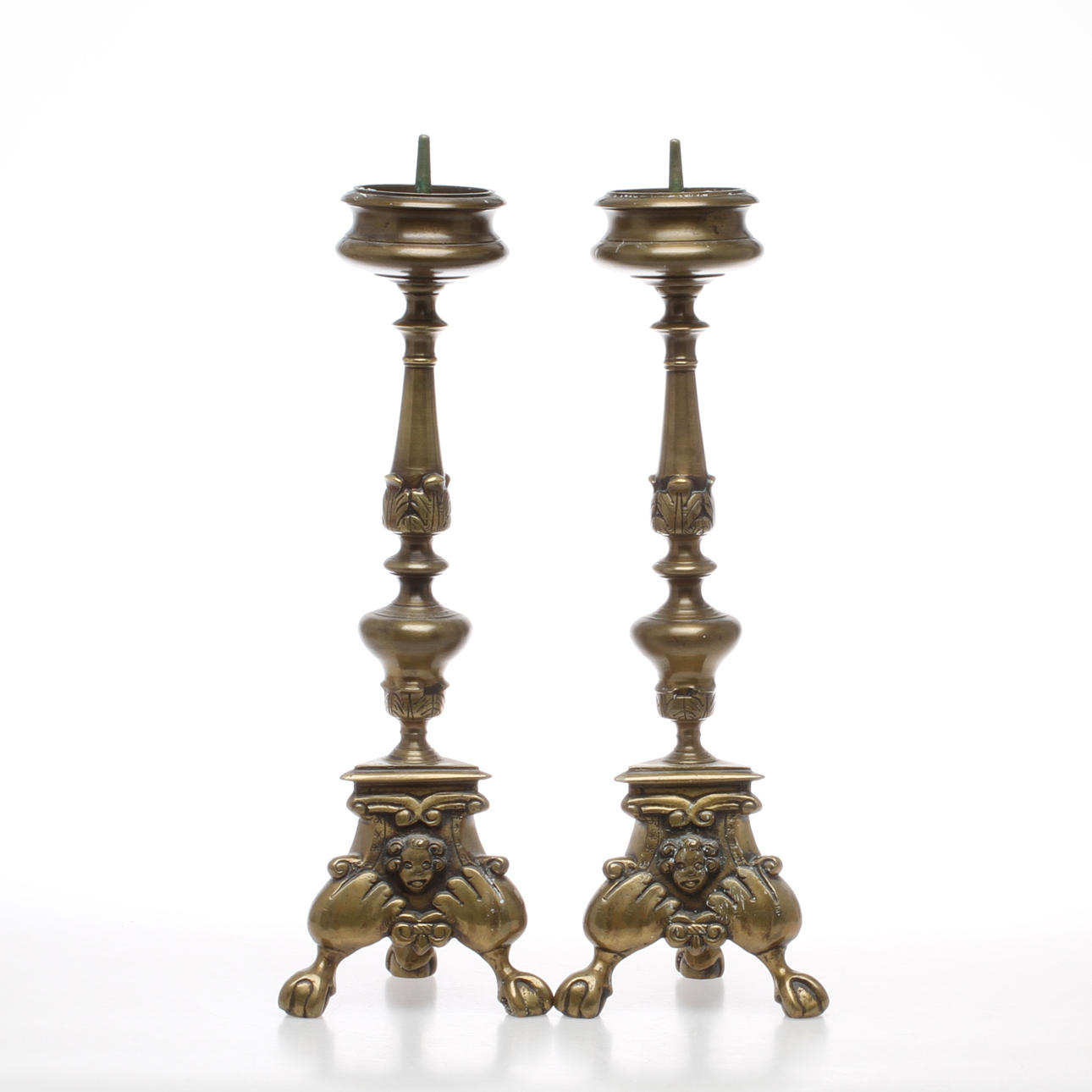 ALTARLJUSSTAKAR, 1 par, patinerad brons, 1900-tal.