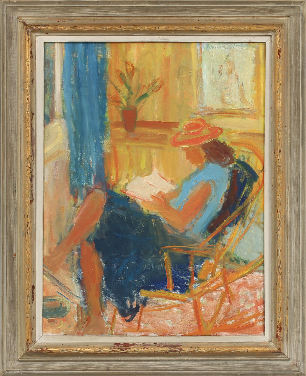 ELVINE OSTERMAN. läsande kvinna, olja på duk, signerad.