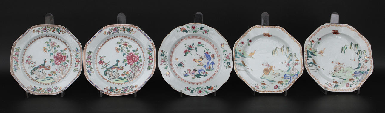 TALLRIKAR, 5 st, porslin, Kina, 1700-tal.