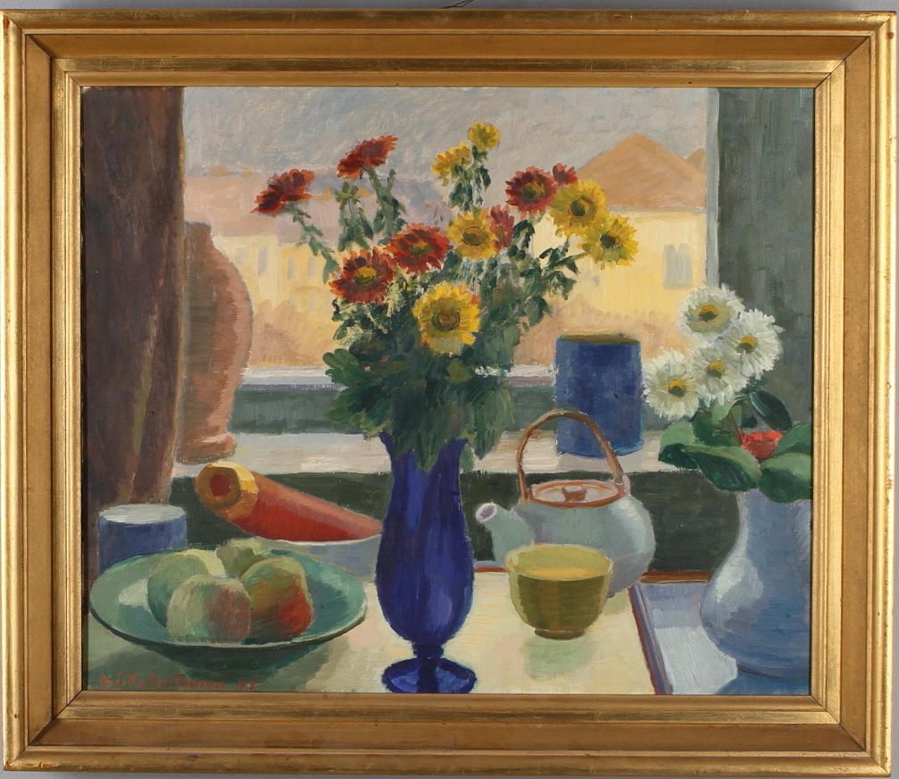 GÖSTA GUSTAVSON. Stilleben med blommor, olja på duk, signerad otydlig datering.