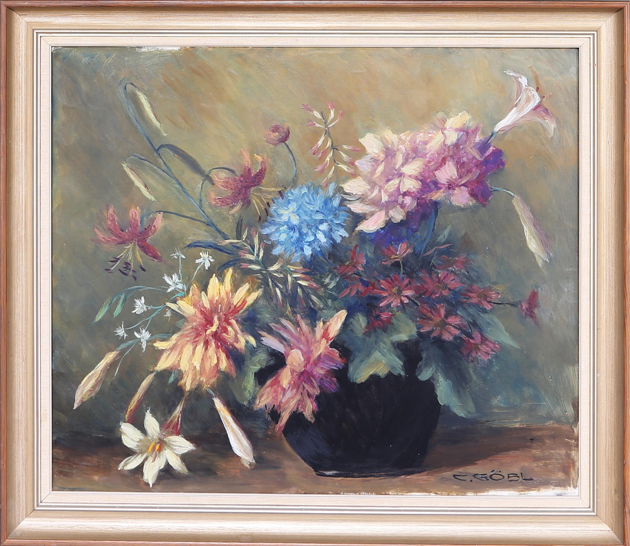 CAMILLA GÖBL-WAHL. Olja på duk, Blomsterstileben, Sign.