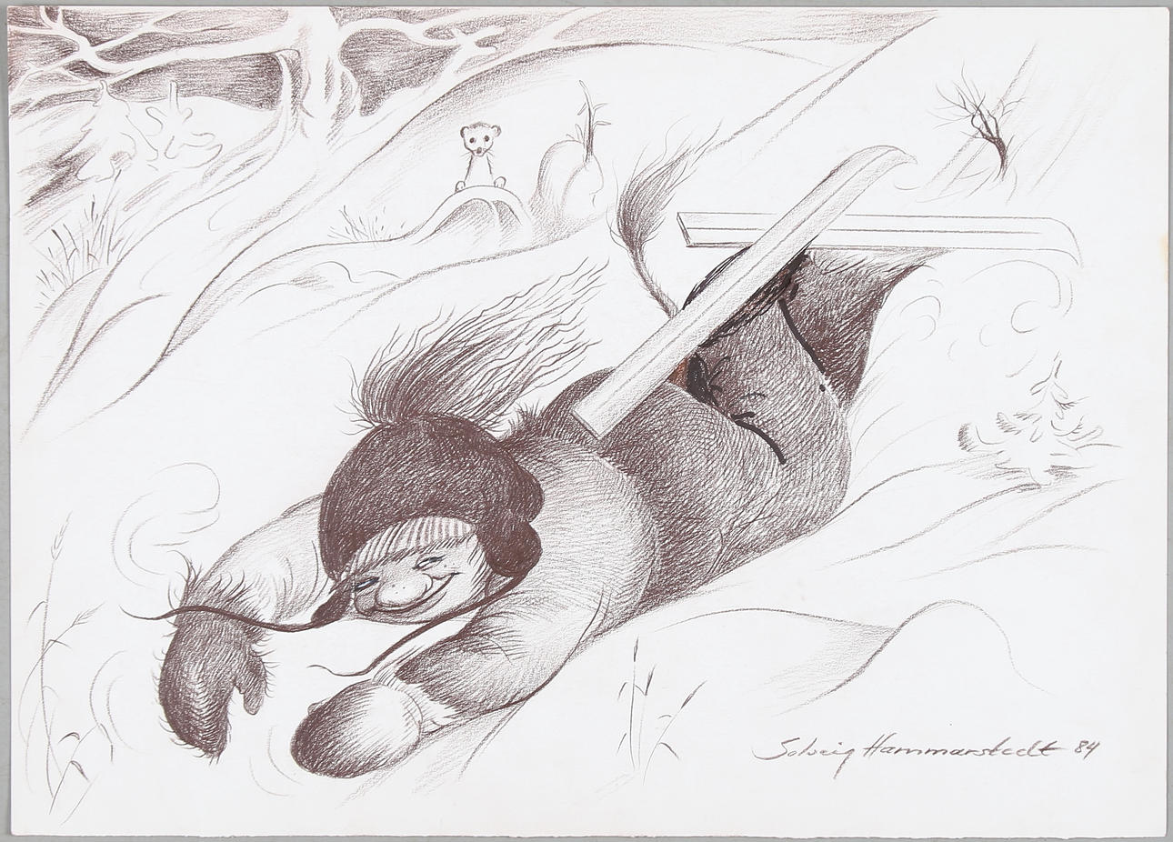 SOLVEIG HAMMARSTEDT. Blandteknik, blad, signerad och daterad -84.