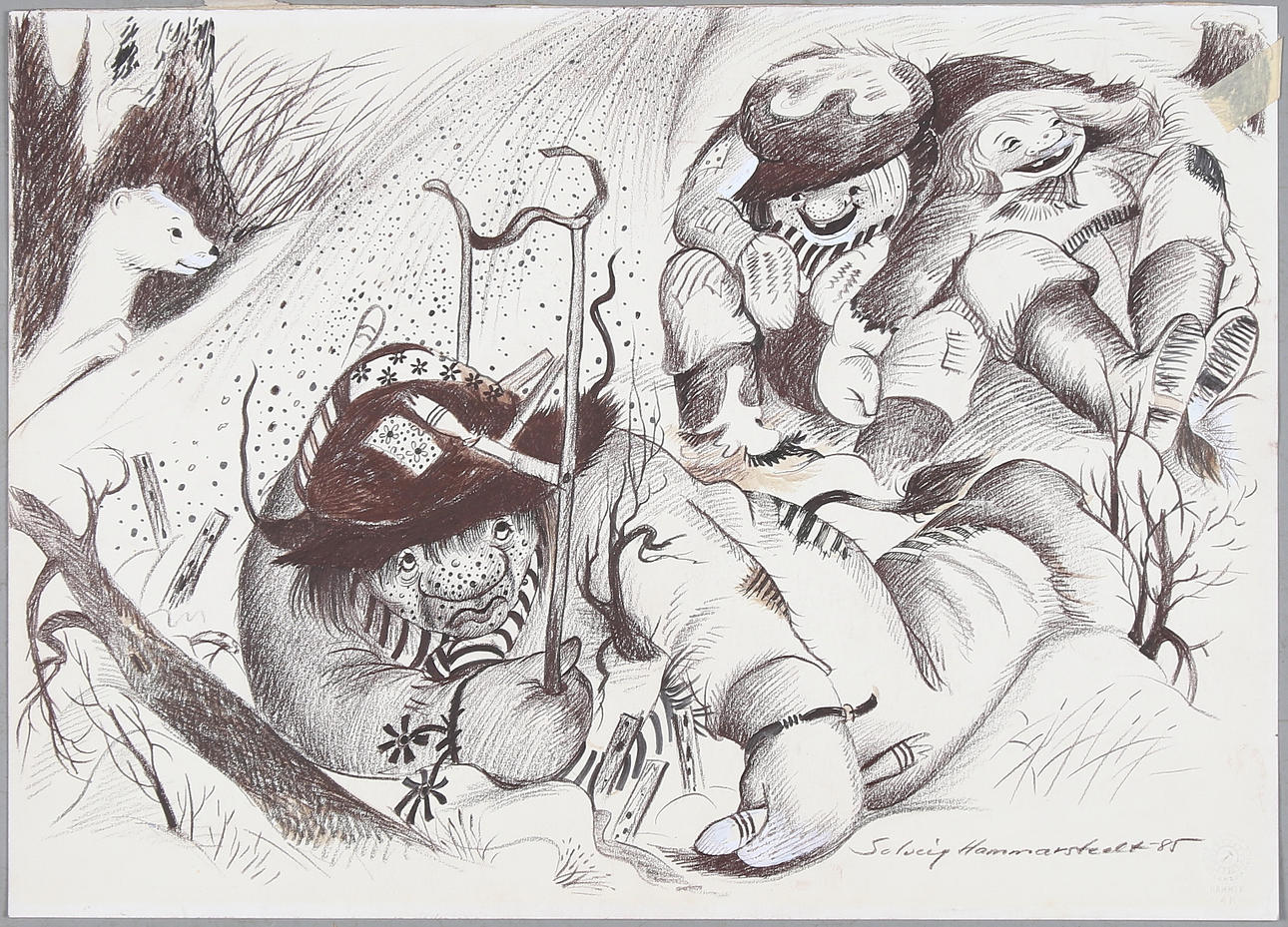 SOLVEIG HAMMARSTEDT. Blandteknik, blad, signerad och daterad -85.