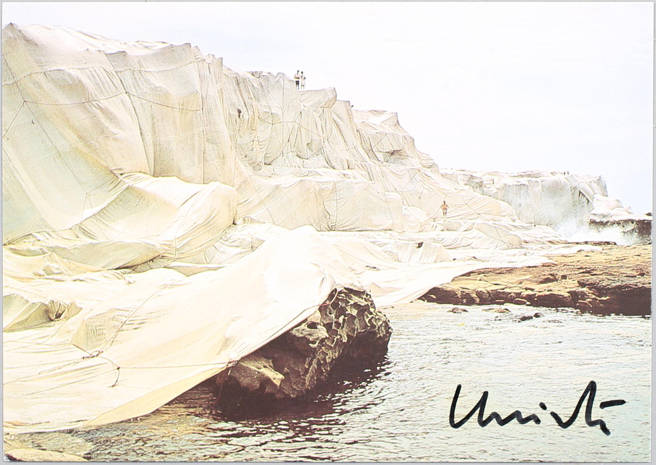 CHRISTO. Postcard. "" Wrapped Coast "Offset Print. Signed Christo.