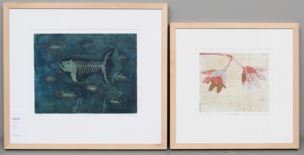JAN KINDÅ SAMT ANNE DE GEER. Etsningar, 2 st, signerade, numrerade och daterade.