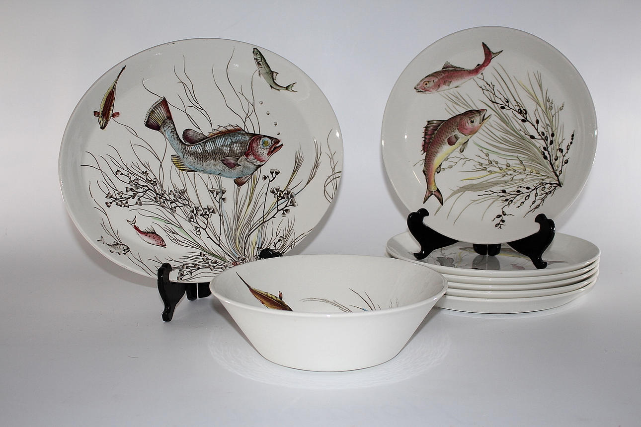 FISKSERVIS, porslin, 8 delar, "Fish" Johnson Bros.