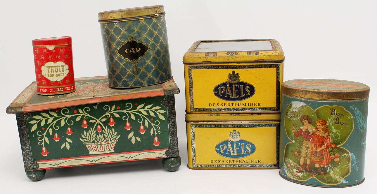 PLÅTBURKAR, 6 st, vintage.