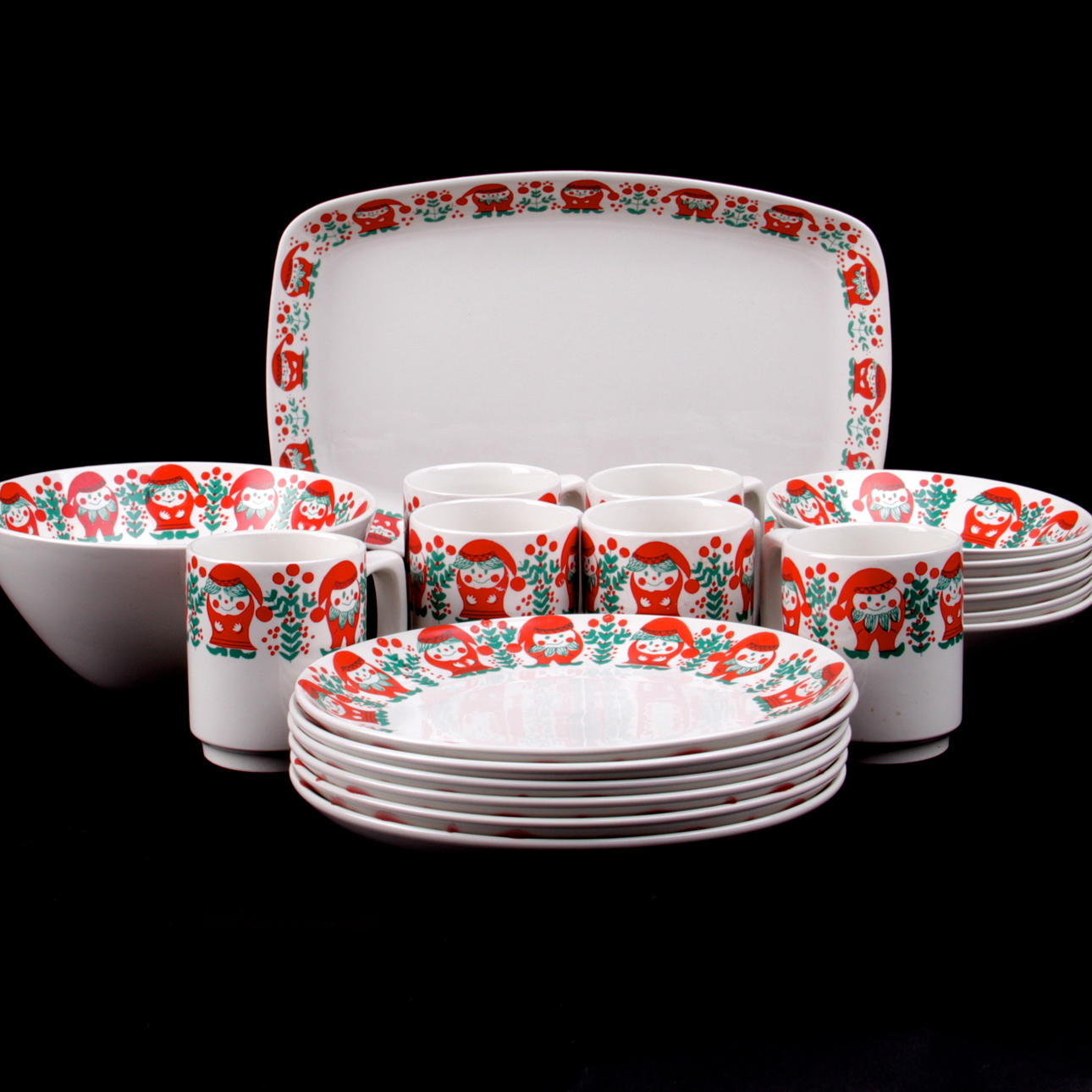 JULSERVIS, med tomtedekor, 20 delar, Stavangerflint, Norge, 1970-tal.