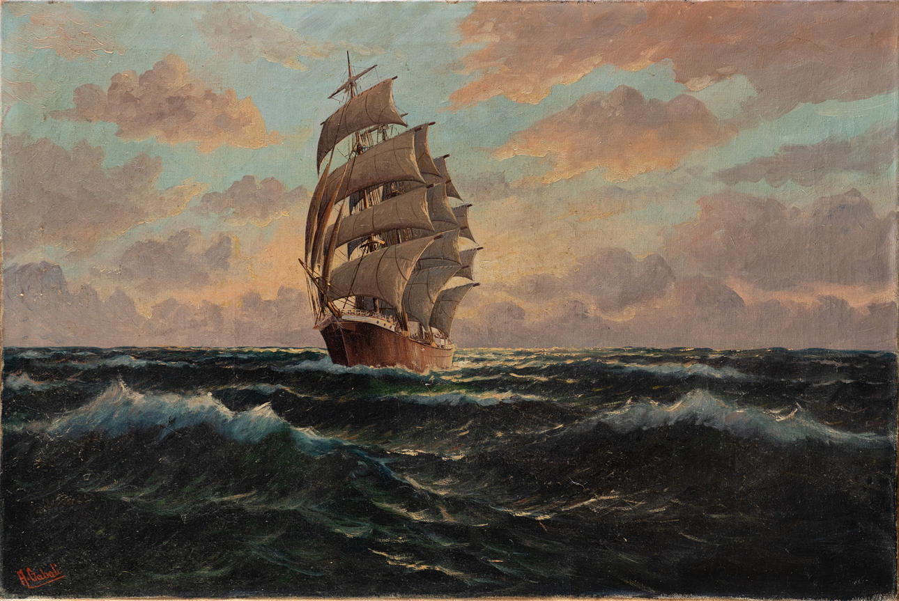 ALFRED GABALI (1886-1963). Tall ship at sea. Art - Paintings