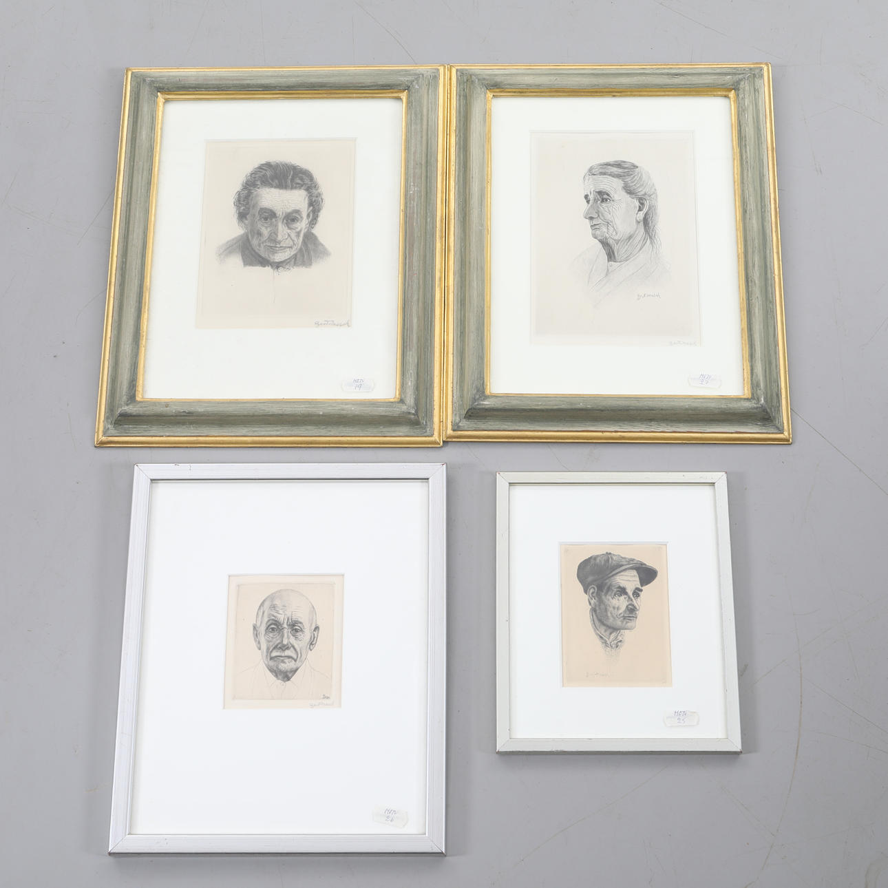 BERT OLSON-MESCH. Etsningar, 4 st, torrnål, porträtt, signerade.