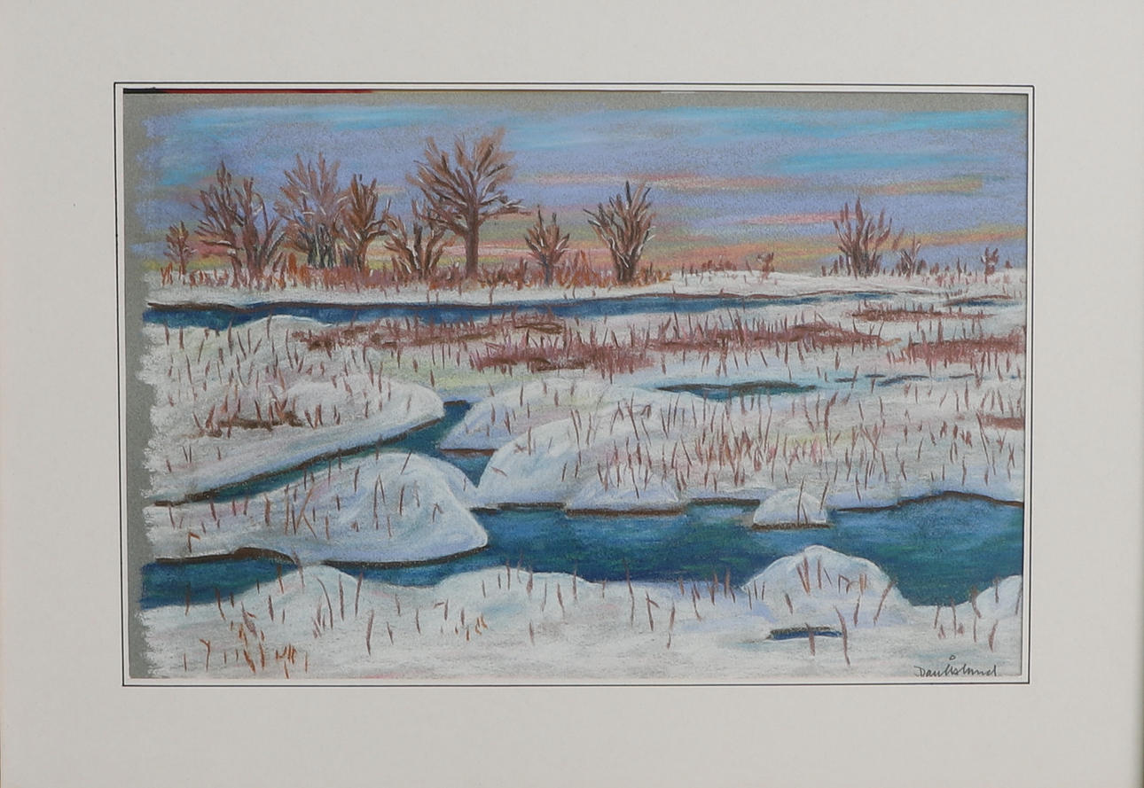 DAN ÅSLUND. Pastell, vinterlandskap, signerad.
