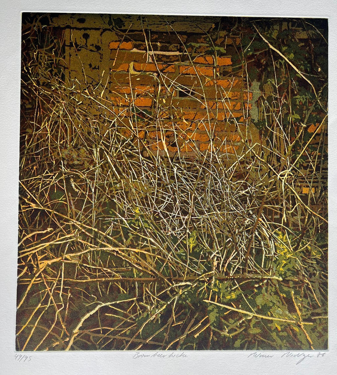 okänd konstnär, seriegrafi, björnbär häck.