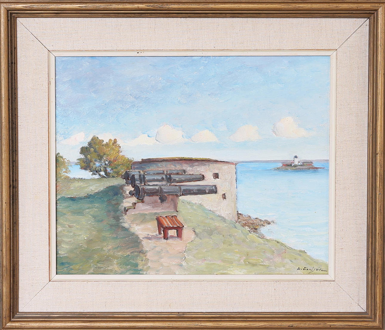 LAGE CARLSSON. Olja på duk, "Kanonerna vid kalmarslott", Sign.