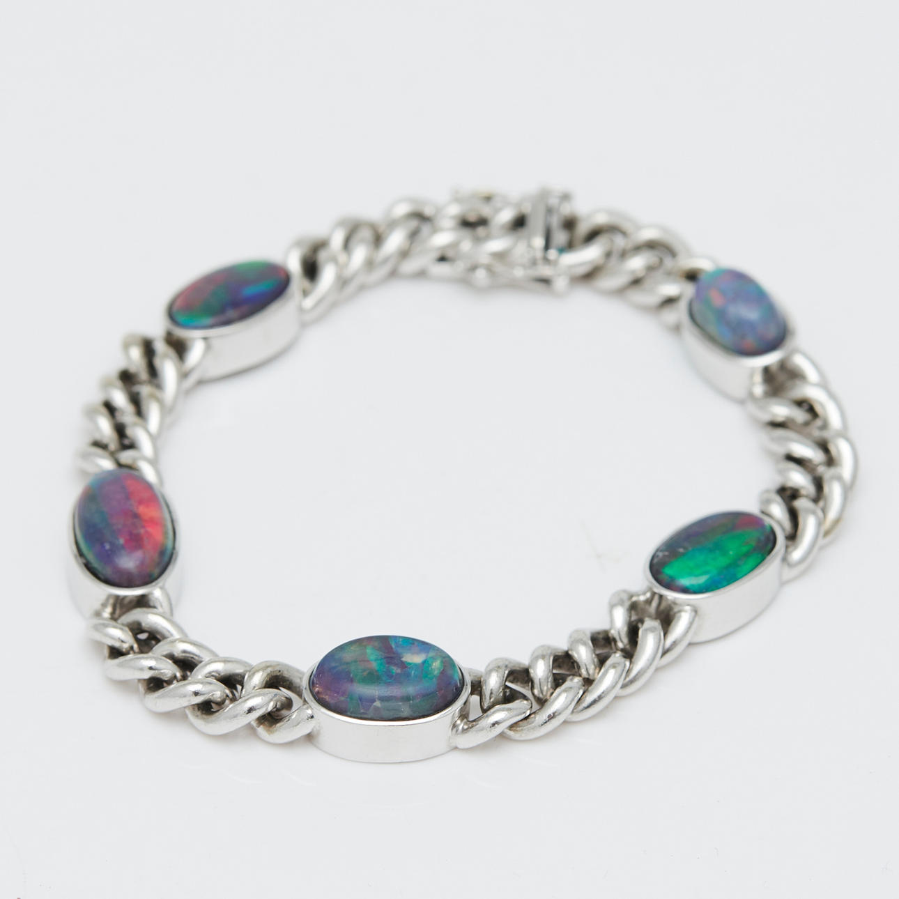 Panzerarmband, 750er Weißgold, Opal-Triplette.