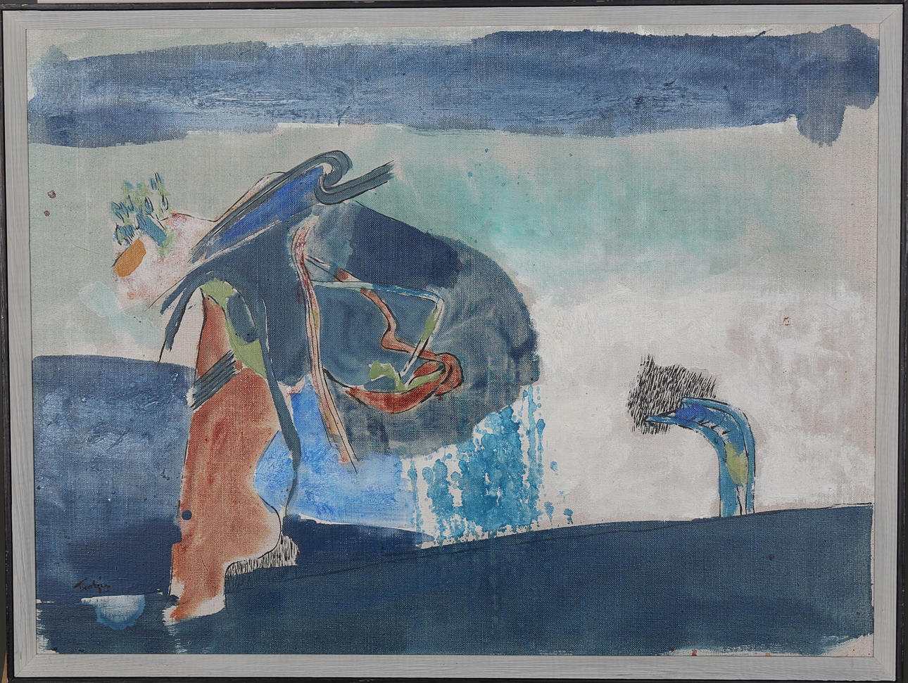 ULF TROTZIG. "Det brutna trädet". Olja på duk. Signerad Trotzig.