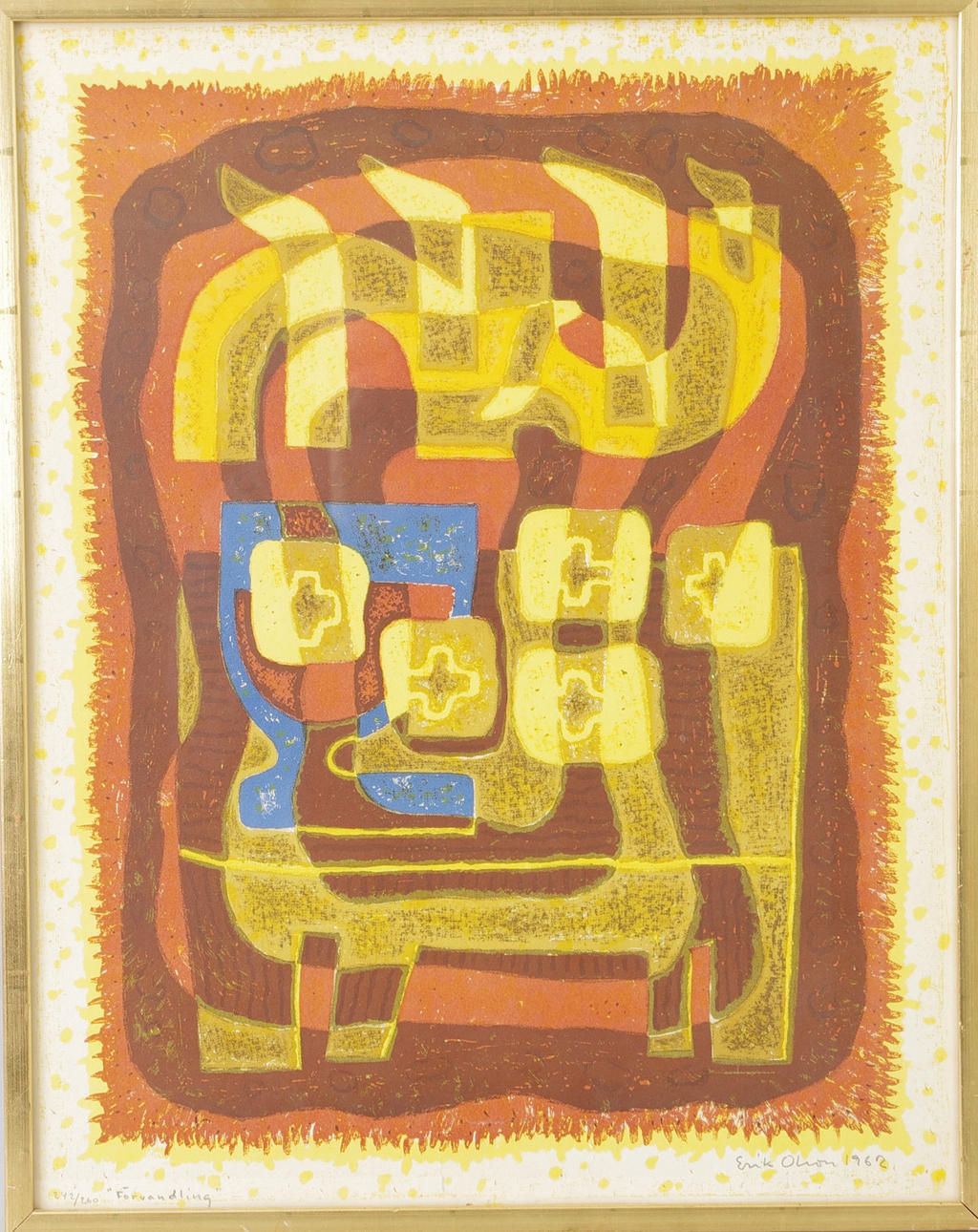 ERIK OLSON. "Transformation", color lithograph, signed 1962.